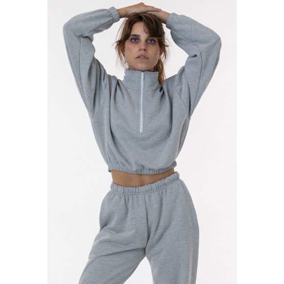 Los Angeles Apparel FLEX FLEECE HALF ZIP CROPPED PULLOVER XS S - Picture 1 of 2